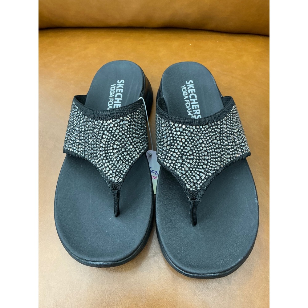 Skechers Summits Sandal Womens 8 Black New Rhinestone Yoga Foam 163582 BBK - Picture 2 of 8